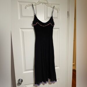 90’s Y2K Betsey Johnson Vintage Black Mesh Flower Crochet Slip Dress XS